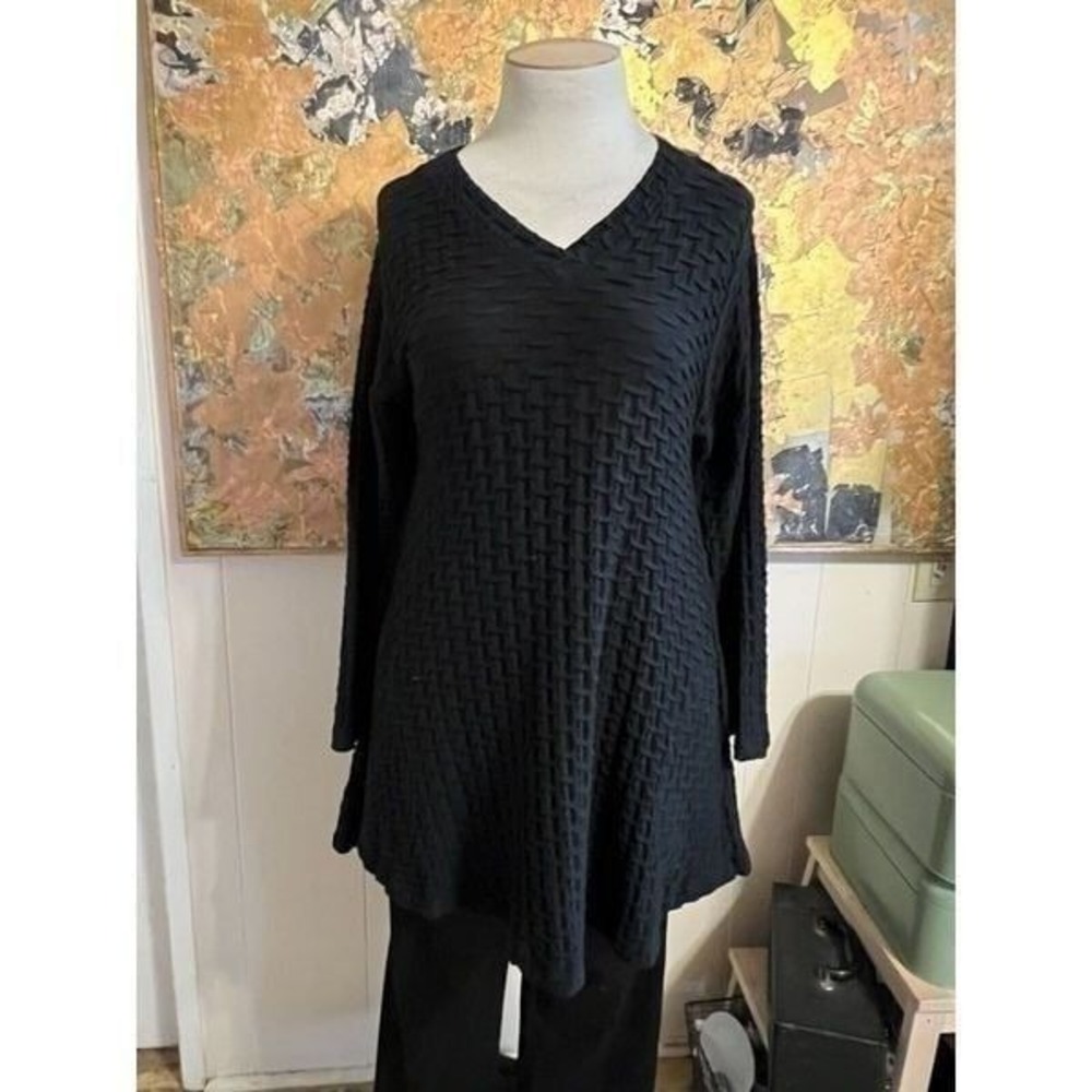 EDW Spirithouse Womens Medium A-Line Tunic Dress Black Ripple Textured Pockets